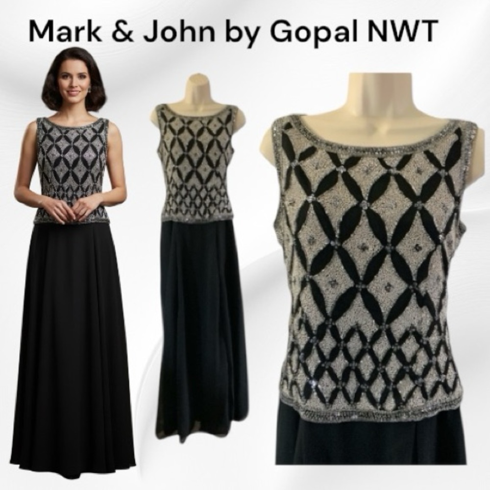 Mark & John by Gopal Vintage Silk Beaded Formal Gown NWT Size Medium (8-10) - Picture 1 of 5